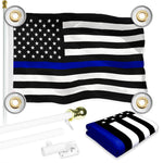 Load image into Gallery viewer, G128 Combo Pack: 6 Ft Tangle Free Aluminum Spinning Flagpole (White) &amp; Thin Blue Line Flag 3x5 Ft, LiteWeave Pro Series Printed 150D Polyester, 4 Corner Brass Grommets  Pole with Flag Included