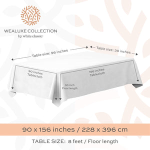 2 Pack Classic White Tablecloth 90x156 inch for 8 Foot Rectangle Table Polyester