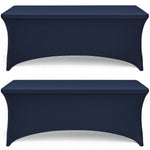 Load image into Gallery viewer, Navy Spandex Table Covers 6ft 2 Pack Elegant Durable Stretchy 6ft Table Cover Fitted Wrinkle and Stain Resistant Elastic Leg Pockets