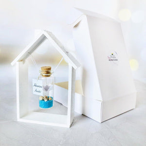 Tiny Magical Message in a Bottle Gift Idea Classy Inspirational Gifts for Him and Her Unique Presents for Women and Men (Blue Sand Adventure Awaits in Wooden Frame)