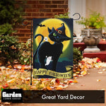 Load image into Gallery viewer, G128 Combo Pack: Garden Flag Stand Black 36x16 Inch &amp; Garden Flag Happy Halloween Black Cat Moon 12x18 Inch