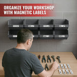 Load image into Gallery viewer, 90 Pcs Magnetic Tool Box Labels 3.5x1 inch White Magnetic Toolbox Labels for Tool Box Drawers Strong Magnet Toolbox Organizer Chest Pre Printed &amp; Blanked Emblems for Organization Toolbox Emblems