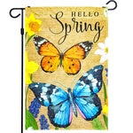 Load image into Gallery viewer, Hello Spring Butterflies and Flowers Garden Flag 12x18 Inch Printed 150D