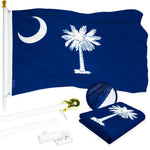 Load image into Gallery viewer, G128 Combo Pack: 5 Ft Tangle Free Aluminum Spinning Flagpole (White) &amp; South Carolina SC State Flag 2x3 Ft, ToughWeave Series Embroidered 300D Polyester  Pole with Flag Included