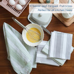 Load image into Gallery viewer, The Fine Living Co. Decorative Kitchen Towels Set of 4 Recycled Cotton Dish Towels for Drying Dishes 28x18 inch Gray &amp; Green Absorbent Tea Towels Boho Stripe Design Eco Friendly
