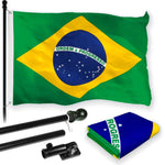 Load image into Gallery viewer, G128 Combo Pack: 6 Feet Tangle Free Spinning Flagpole (Black) Brazil Brazilian Flag 3x5 ft Printed 150D Brass Grommets (Flag Included) Aluminum Flag Pole