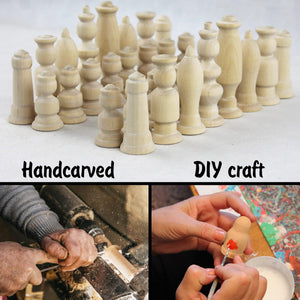 Unpainted Wood Chess Pieces Set of 32 pcs Chess Sets for DIY Craft Unfinished