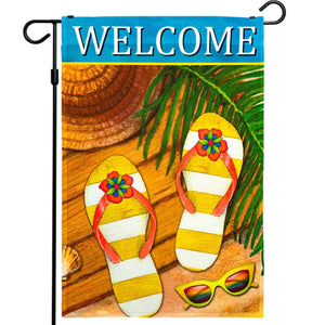 Welcome Summer Sandals Sunglasses Garden Flag 12x18 Inch 150D Polyester Rustic