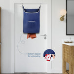 Load image into Gallery viewer, Fine Living Large Hanging Laundry Hamper with Over Door Hooks &amp; Adhesive Durable Space Saving Laundry Bag with Zipper and Wide Open Top Hanging Dorm Laundry Hamper 18 x4.75 x28  (Navy Blue L)