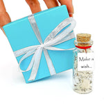 Load image into Gallery viewer, Tiny Magical Message in a Bottle Gift Idea Classy Inspirational Gifts for Him and Her Unique Presents for Women and Men (White Dandelion Make a Wish in Teal Gift Box)
